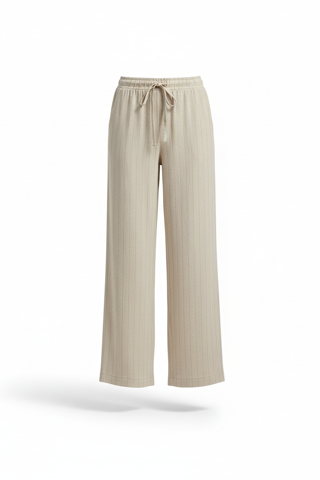 Pantalon Lin Rayé Femme - Beige - vue 3