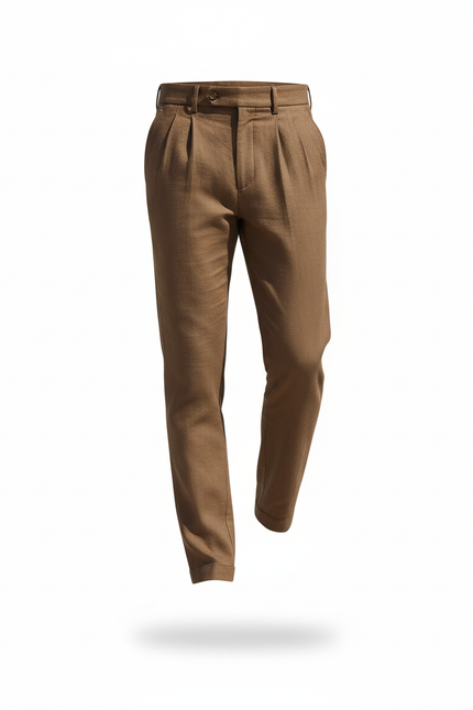 Pantalon En Lin Marron Plissé Décontracté Homme Élégant - vue 3