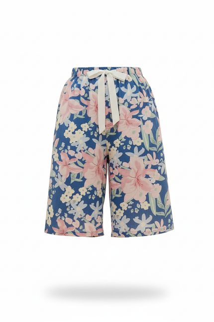 Pantalon En Lin Bleu Fleuri Ample Estival - vue 3
