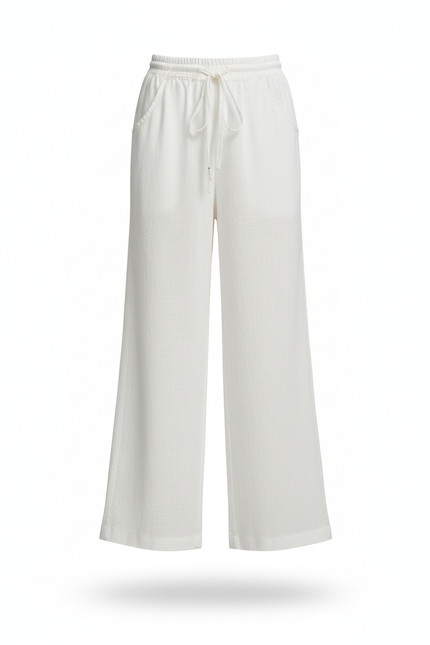 Pantalon En Lin Blanc Ample Fluide Enfant Décontracté - vue 3
