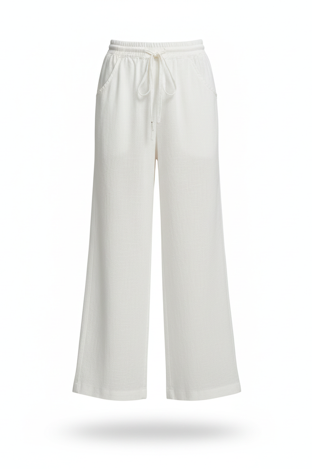 Pantalon En Lin Blanc Ample Fluide Enfant Décontracté - vue 3