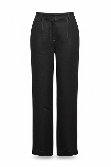 Pantalon En Lin Noir Ample Fluide Décontracté Femme - vue 3