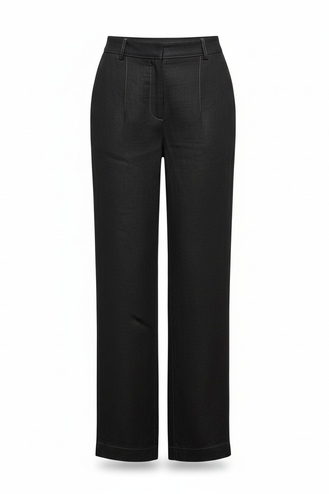 Pantalon En Lin Noir Ample Fluide Décontracté Femme - vue 3