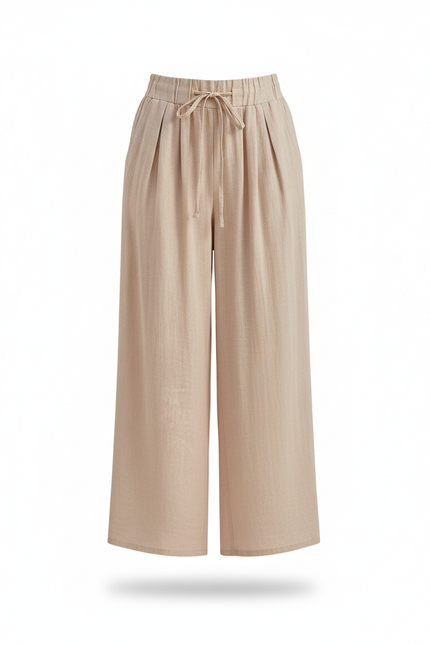 Pantalon En Lin Femme Chic - Beige - vue 3