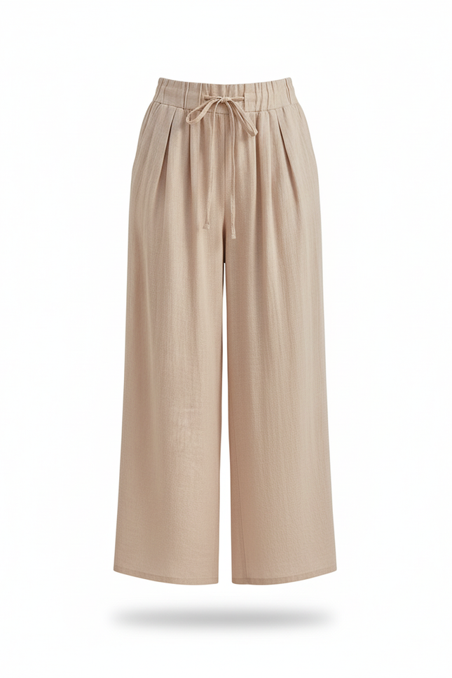Pantalon En Lin Femme Chic - Beige - vue 3