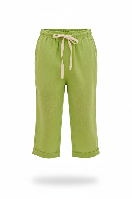Pantalon En Lin Vert Citron Ample Cordon Enfant - vue 3
