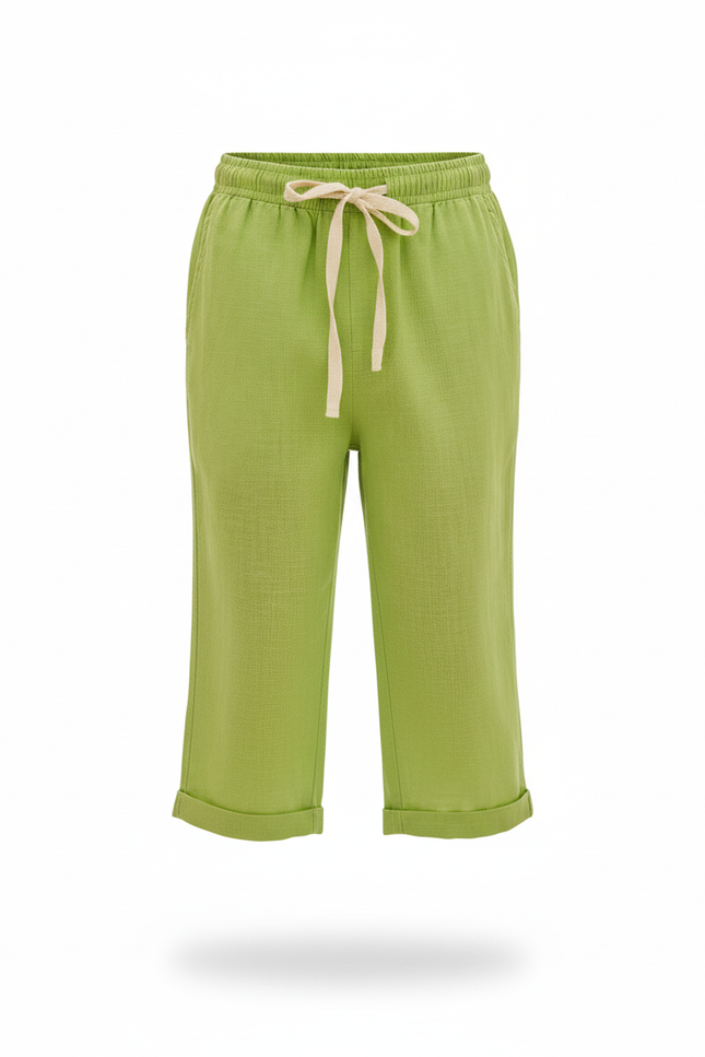 Pantalon En Lin Vert Citron Ample Cordon Enfant - vue 3