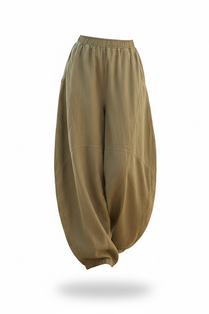 Pantalon En Lin Ample Vert Kaki Fluide Décontracté Femme - vue 3