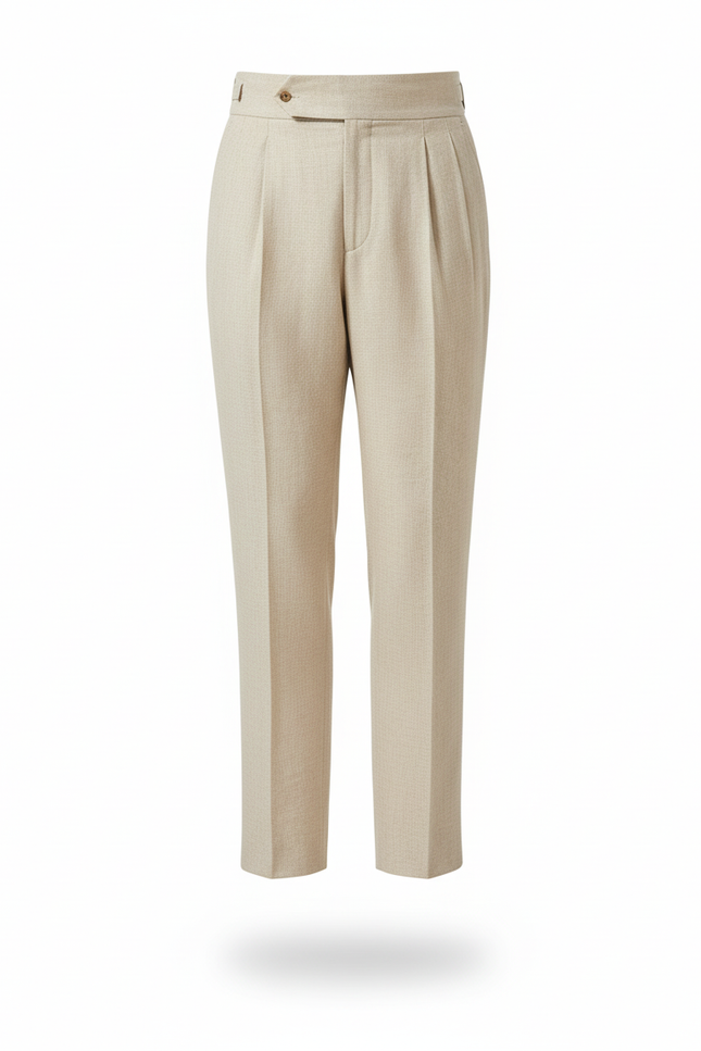 Pantalon En Lin Beige Plissé Droit Élégant Homme - vue 3