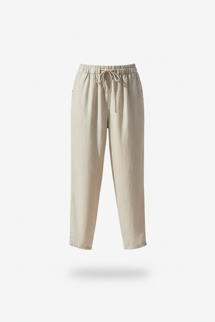 Pantalon En Lin Beige Ample Décontracté Poches Femme - vue 3