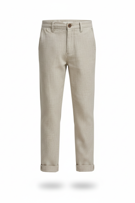 Pantalon En Lin Beige Garçon Slim Décontracté Léger - vue 3