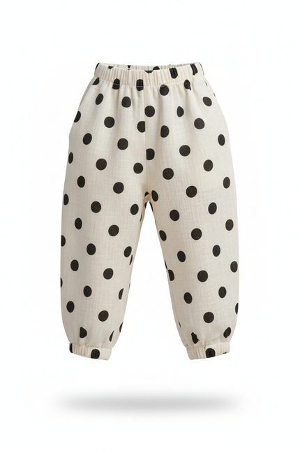 Pantalon En Lin Écru Pois Noirs Ample Enfant - Imprimé - vue 3