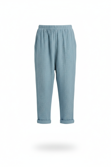 Pantalon En Lin Gaze Bleu Ample Enfant - vue 3