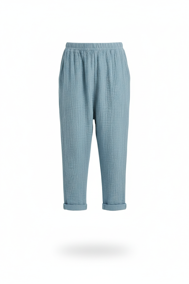 Pantalon En Lin Gaze Bleu Ample Enfant - vue 3