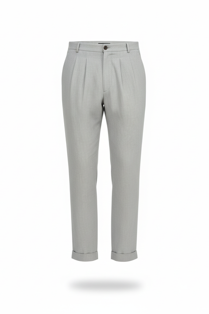Pantalon En Lin Gris Plissé Droit Homme Décontracté - vue 3