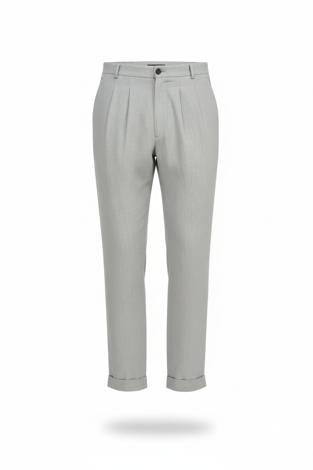 Pantalon En Lin Gris Plissé Droit Homme Décontracté - vue 3