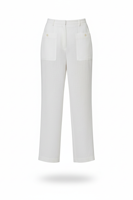 Pantalon En Lin Blanc Ample Décontracté Poches Femme - vue 3