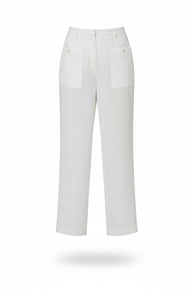 Pantalon En Lin Blanc Ample Décontracté Poches Femme - vue 3