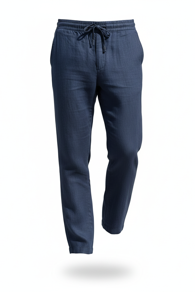 Pantalon Lin Bleu Homme - Marine - vue 3