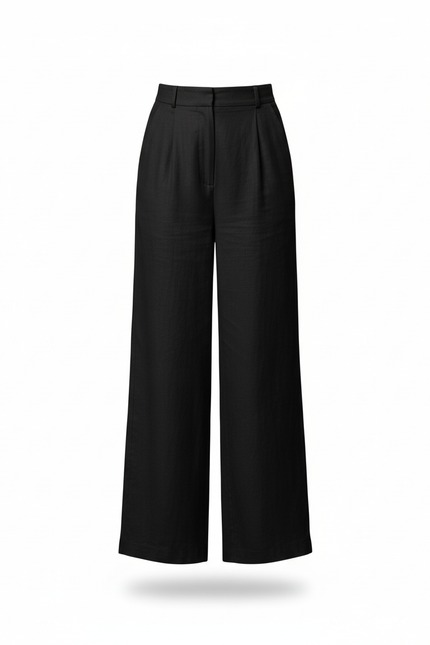 Pantalon En Lin Noir Ample Décontracté Fluide Chic - vue 3