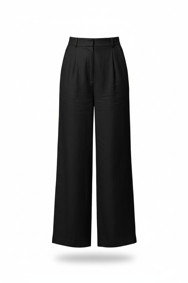 Pantalon En Lin Noir Ample Décontracté Fluide Chic - vue 3