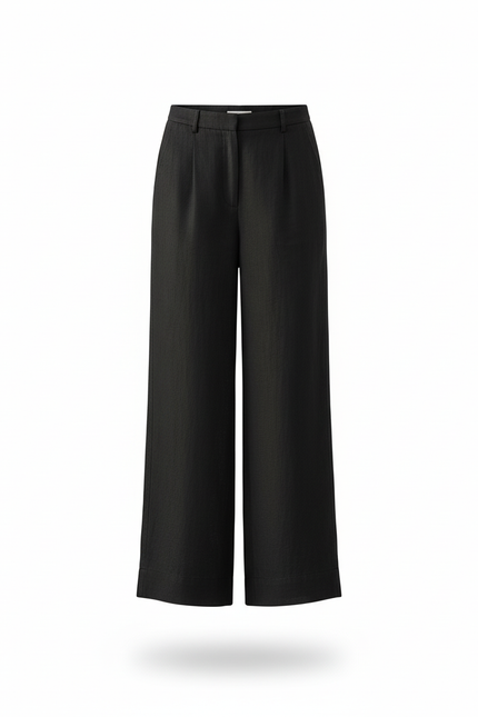 Pantalon En Lin Noir Ample Décontracté Femme Fluide - vue 3