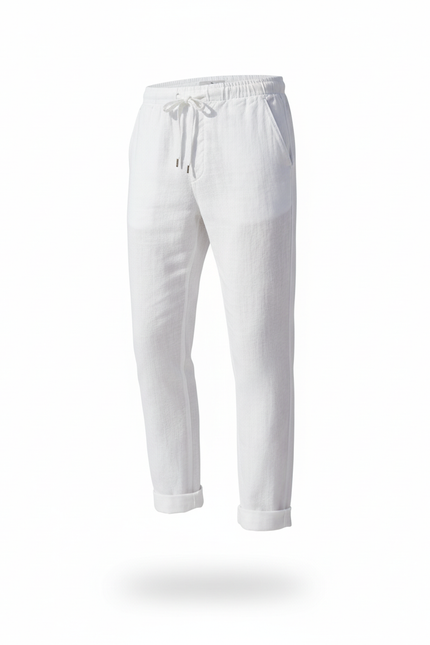 Pantalon En Lin Blanc Décontracté Cordon Homme - vue 3
