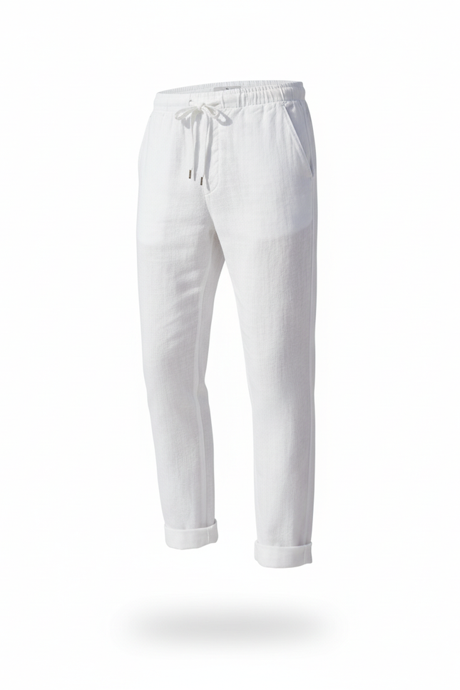 Pantalon En Lin Blanc Décontracté Cordon Homme - vue 3