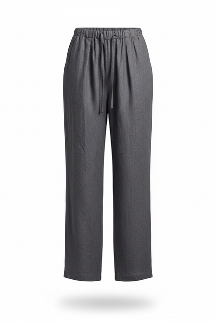 Pantalon En Lin Gris Ample Décontracté Femme - vue 3