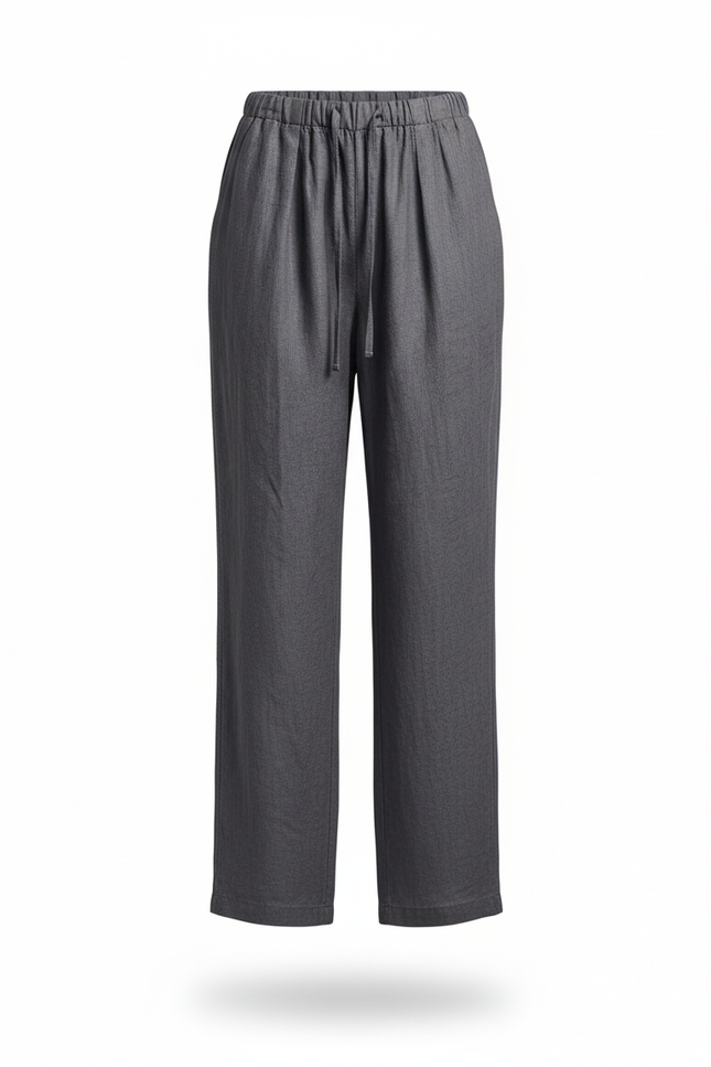 Pantalon En Lin Gris Ample Décontracté Femme - vue 3