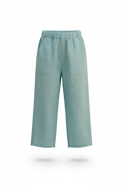 Pantalon En Lin Vert Ample Élastique Poches Enfant - vue 3