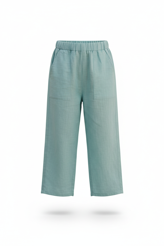 Pantalon En Lin Vert Ample Élastique Poches Enfant - vue 3