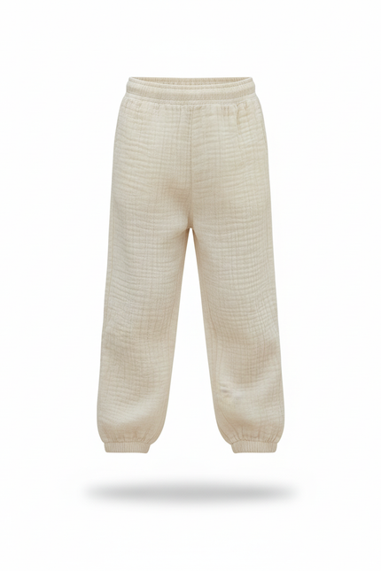Pantalon En Lin Enfant Crème Ample Décontracté - Beige - vue 3