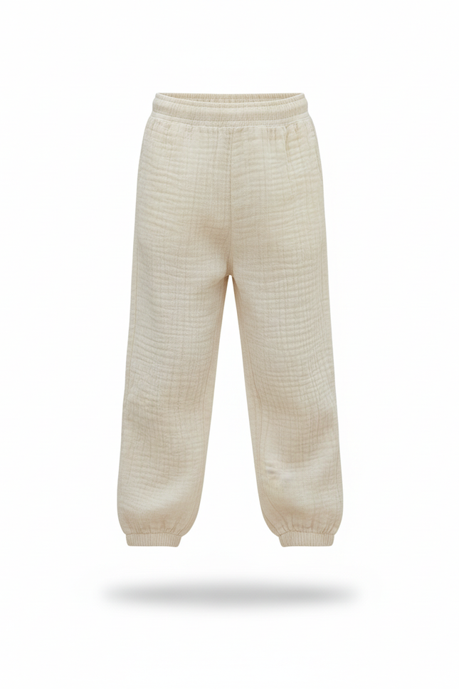 Pantalon En Lin Enfant Crème Ample Décontracté - Beige - vue 3