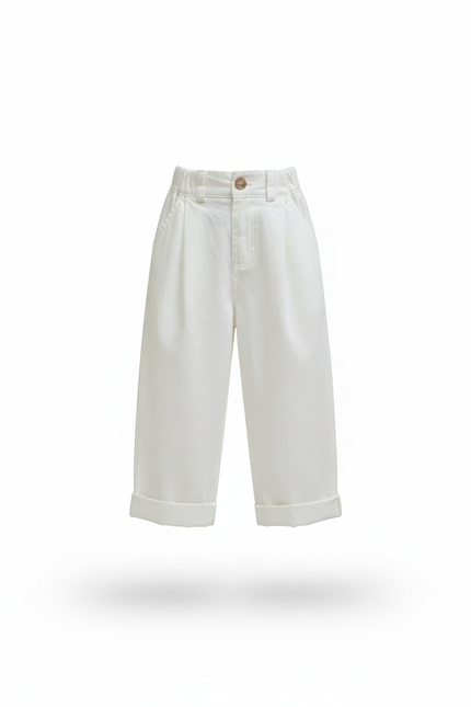 Pantalon En Lin Blanc Ample Enfant Décontracté Coton - vue 3