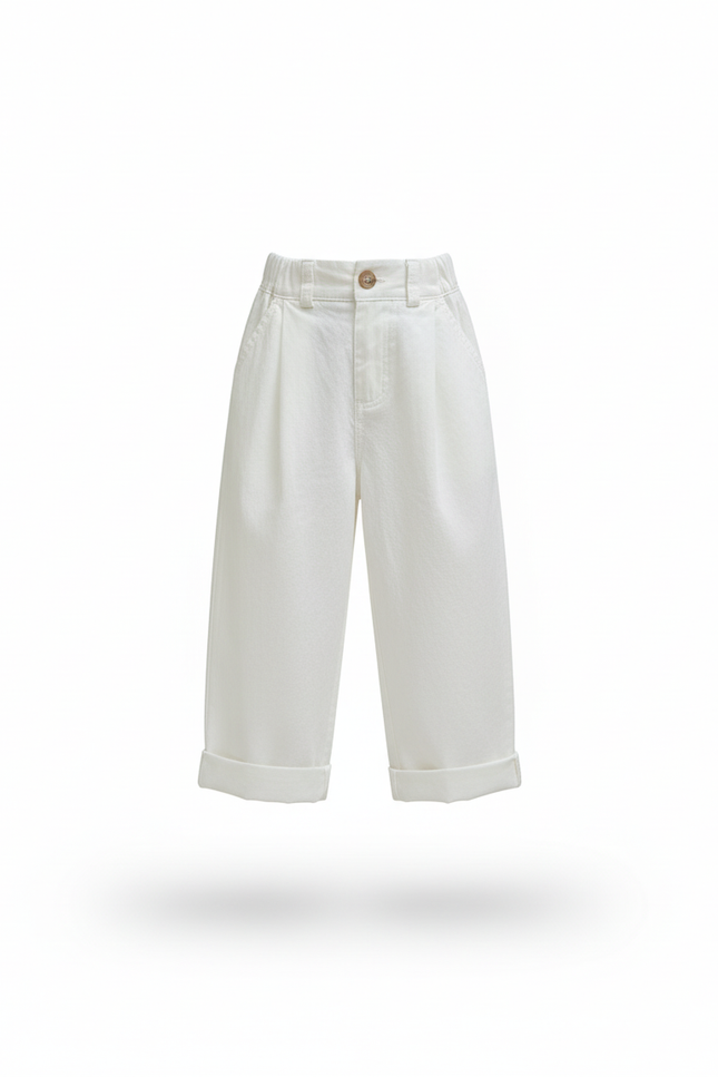 Pantalon En Lin Blanc Ample Enfant Décontracté Coton - vue 3