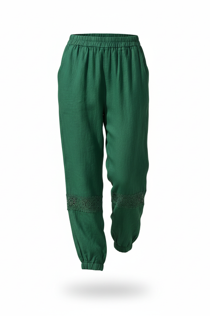 Pantalon En Lin Vert Émeraude Ample Dentelle Décontracté - vue 3