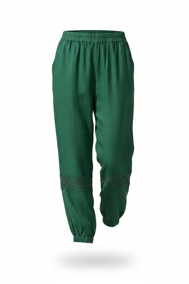Pantalon En Lin Vert Émeraude Ample Dentelle Décontracté - vue 3
