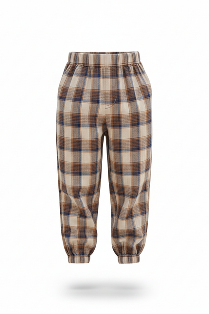 Pantalon En Lin Carreaux Marron Ample Décontracté Enfant - Multicolore - vue 3