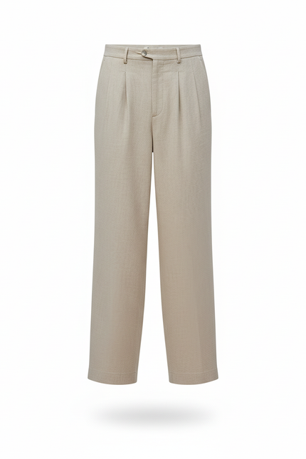 Pantalon En Lin Beige Ample Plissé Confortable Décontracté - vue 3