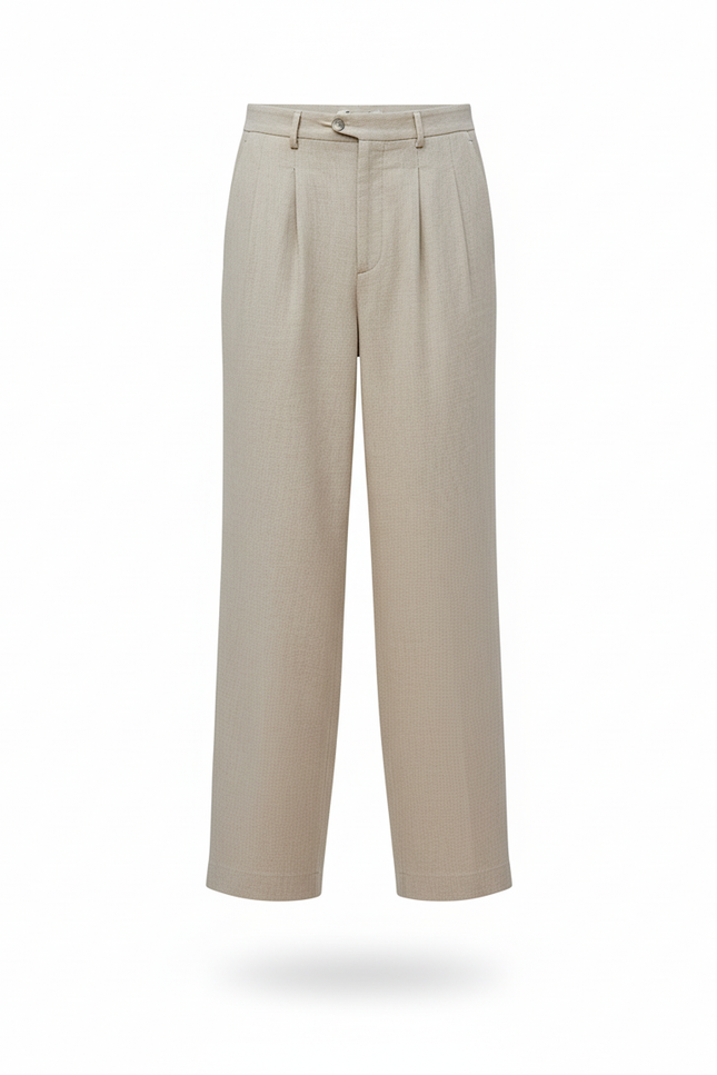 Pantalon En Lin Beige Ample Plissé Confortable Décontracté - vue 3