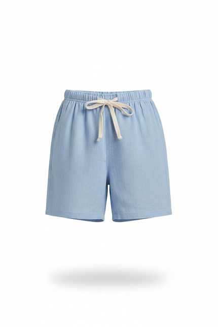 Pantalon En Lin Bleu Court Décontracté Fille - vue 3