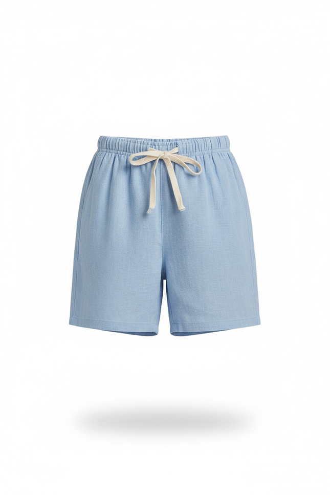 Pantalon En Lin Bleu Court Décontracté Fille - vue 3