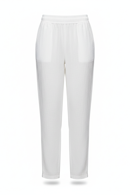 Pantalon En Lin Blanc Décontracté Fluide Estival Femme - vue 3