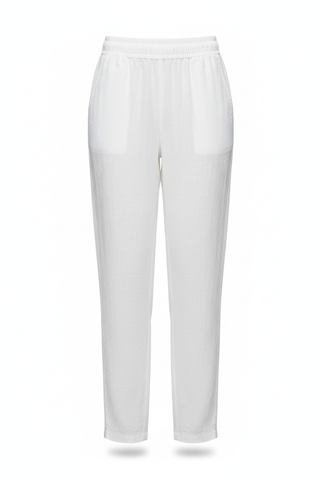 Pantalon En Lin Blanc Décontracté Fluide Estival Femme - vue 3