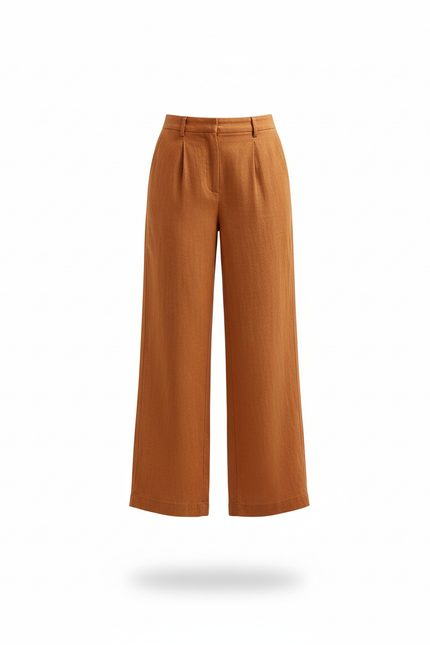 Pantalon En Lin Marron Ample Fluide Décontracté - vue 3