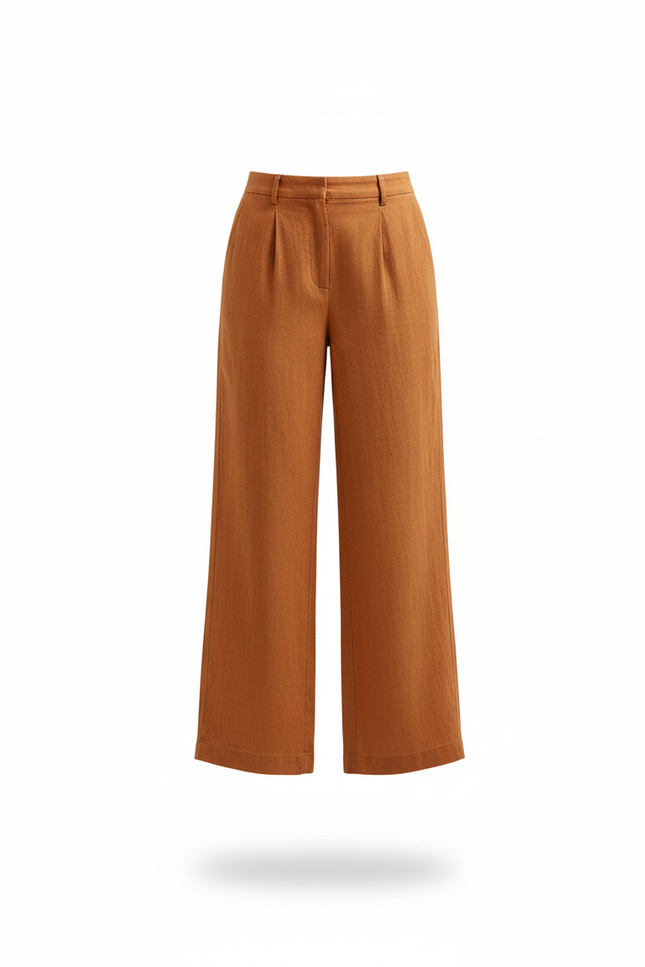 Pantalon En Lin Marron Ample Fluide Décontracté - vue 3