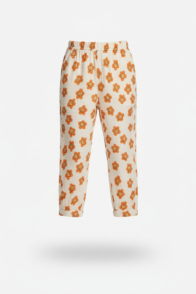 Pantalon En Lin Enfant Ample Motif Fleuri Élastiqué - Imprimé - vue 3
