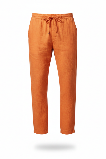 Pantalon En Lin Orange Ample Décontracté Cordon Homme - vue 3