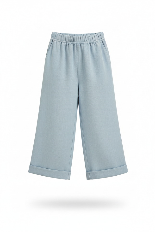 Pantalon En Lin Bleu Ciel Ample Décontracté Enfant - Molleton - vue 3